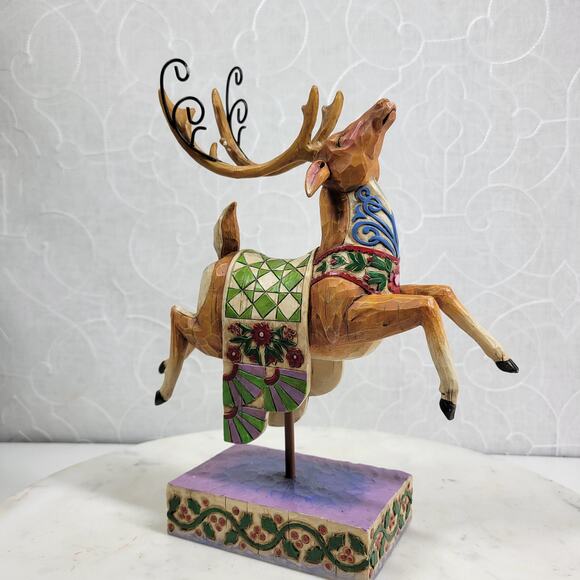 Jim Shore Heartwood Creek Reindeer Dash Away Figurine 10" Green Blanket w/ Box - Picture 1 of 15